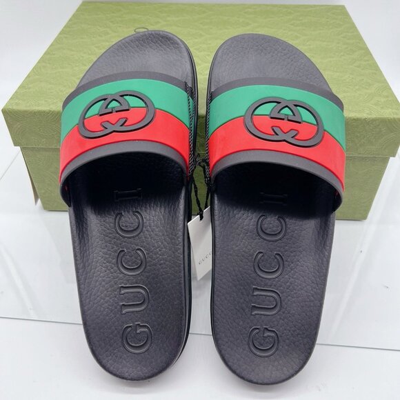 Gucci Agrado Interlocking G Logo Rubber Slide Sandals Black Mens UK 10 US 10.5 - Picture 15 of 16